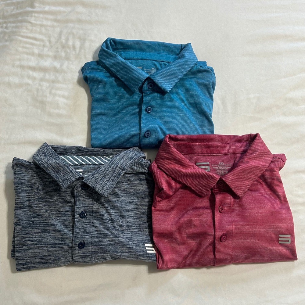 Three Sixty Six Mens Performance Golf Polo Shirt Bundle 2XL Teal Navy Burgundy